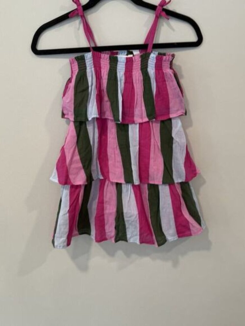 Janie and Jack Girls Raspberry Rose Striped Tiered Ruffled Gauze Sundress Size 6